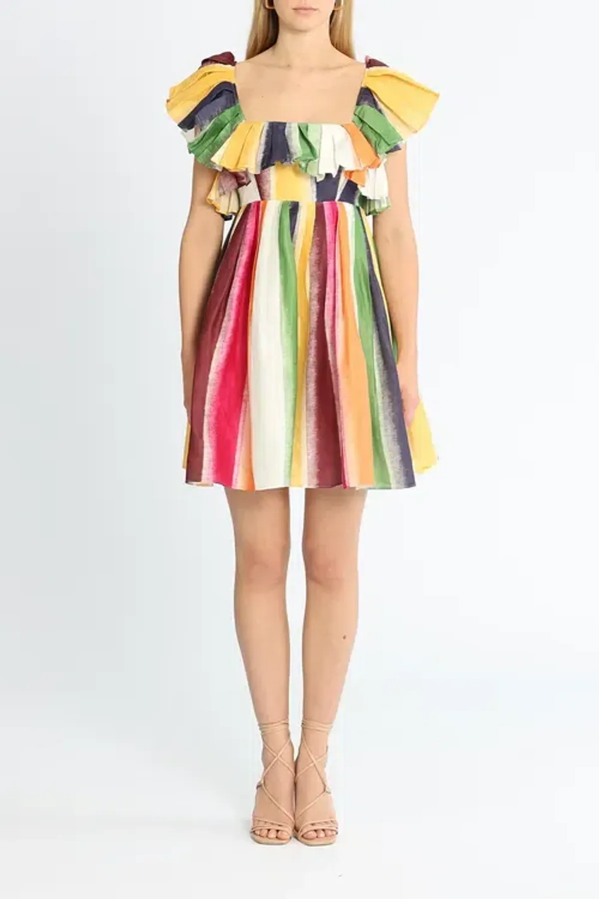 Leo Lin Fortune Stripe Tie Back Mini Dress Multi Print Size 10 - Image 1