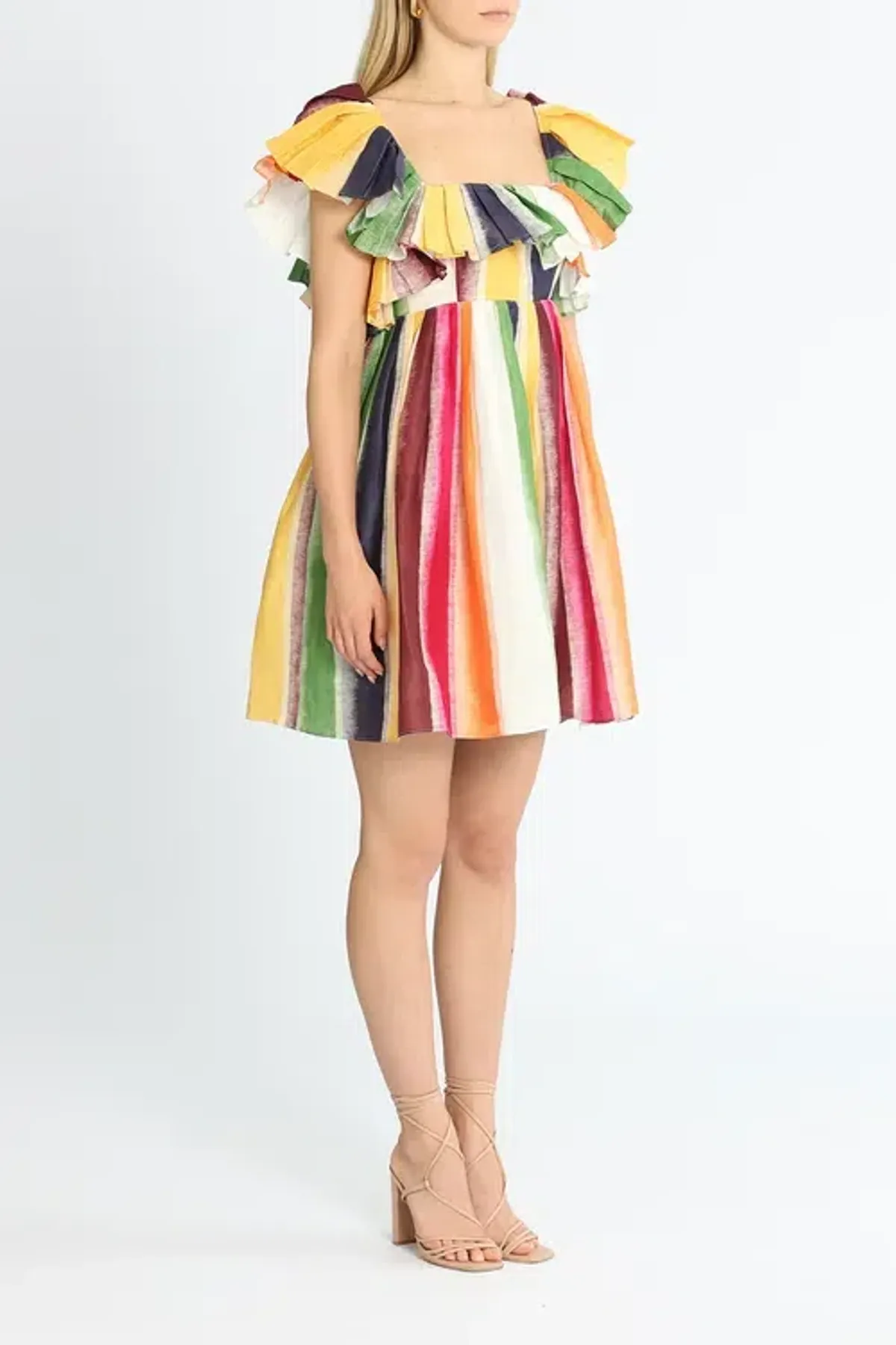 Leo Lin Fortune Stripe Tie Back Mini Dress Multi Print Size 10 - Image 2
