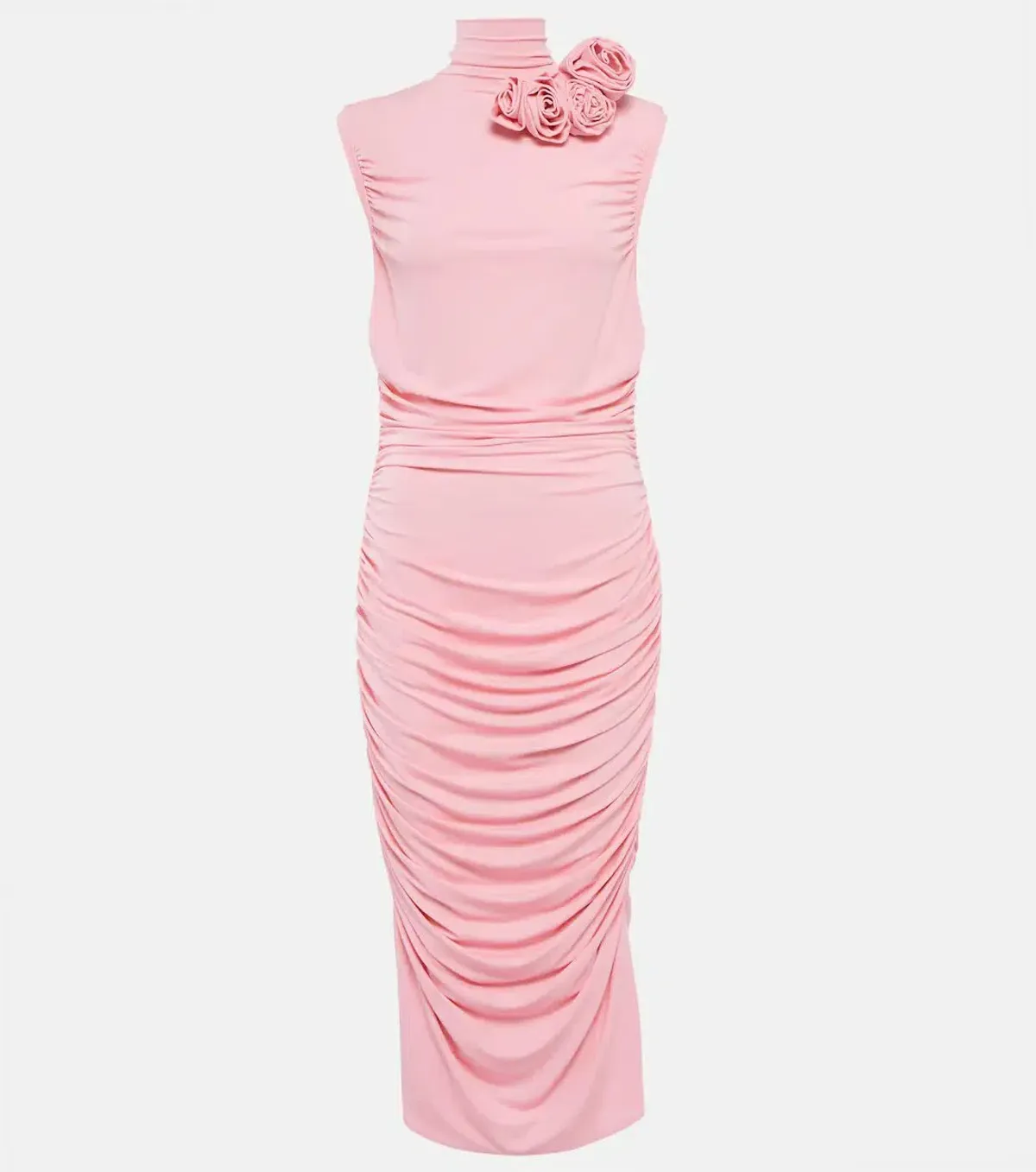 Magda Butrym Ruched Midi Dress Floral Appliqué/Pink Size 8 - Image 3