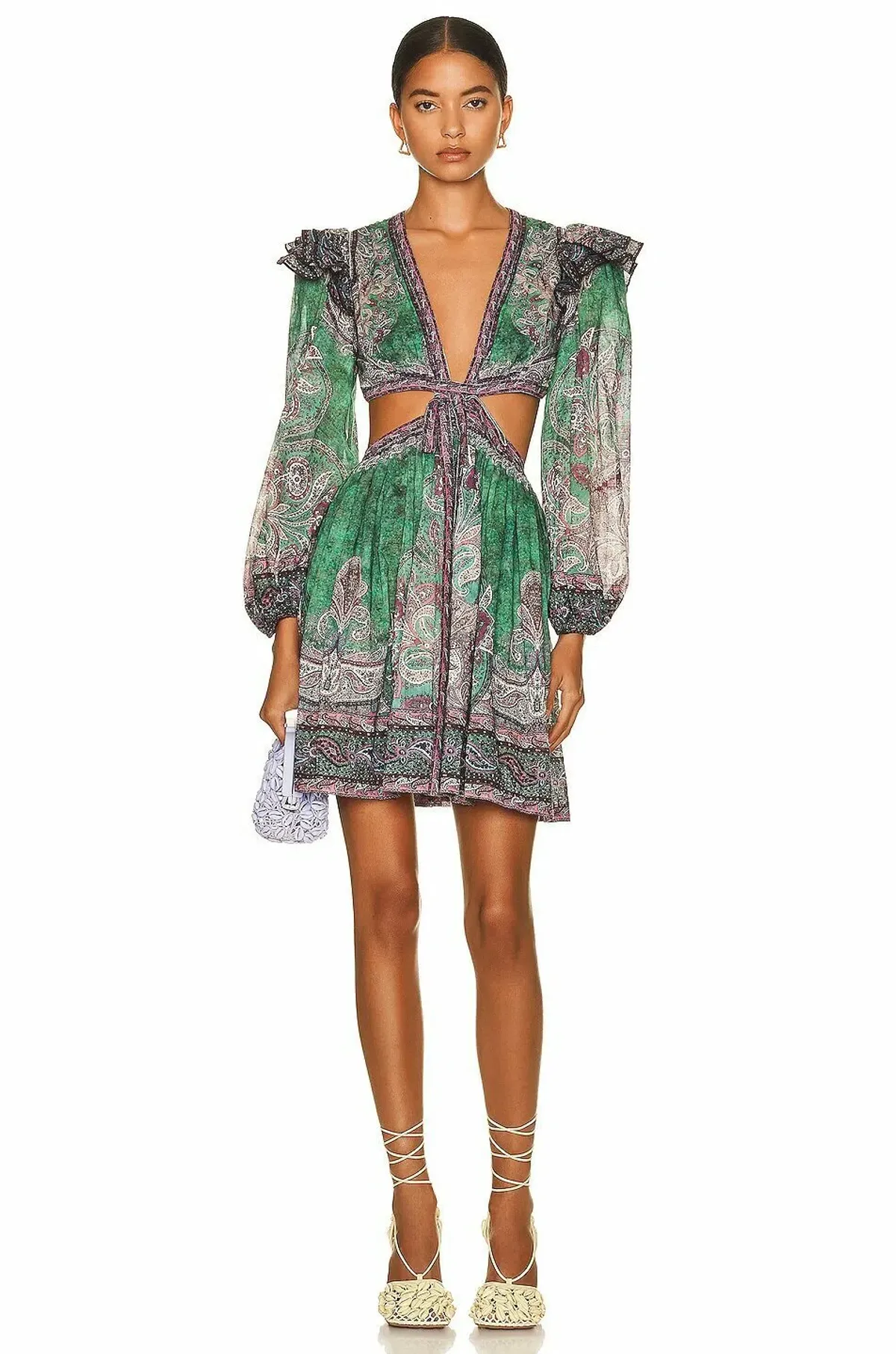 Zimmermann Anneke Ruffle Mini Dress Teal Paisley Size 0 - Image 1