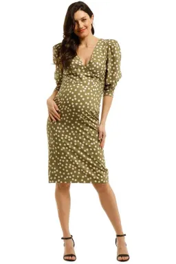 By Johnny Peach Polka V Plunge Midi Dress Olive Peach Size 8 for rent on The Volte - image 1