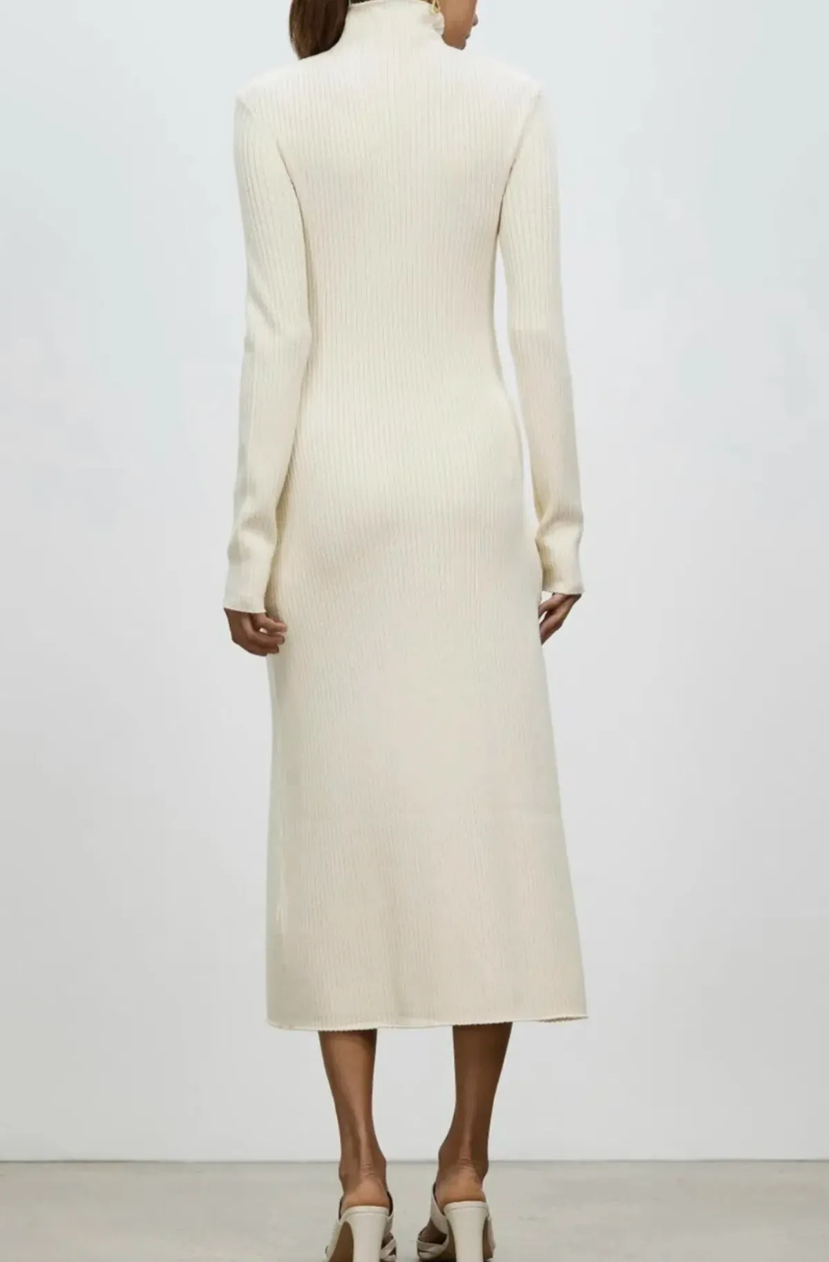 Camilla And Marc Ecru High Neck Gray Rib Knit Midi Dress Size 10 - Image 5