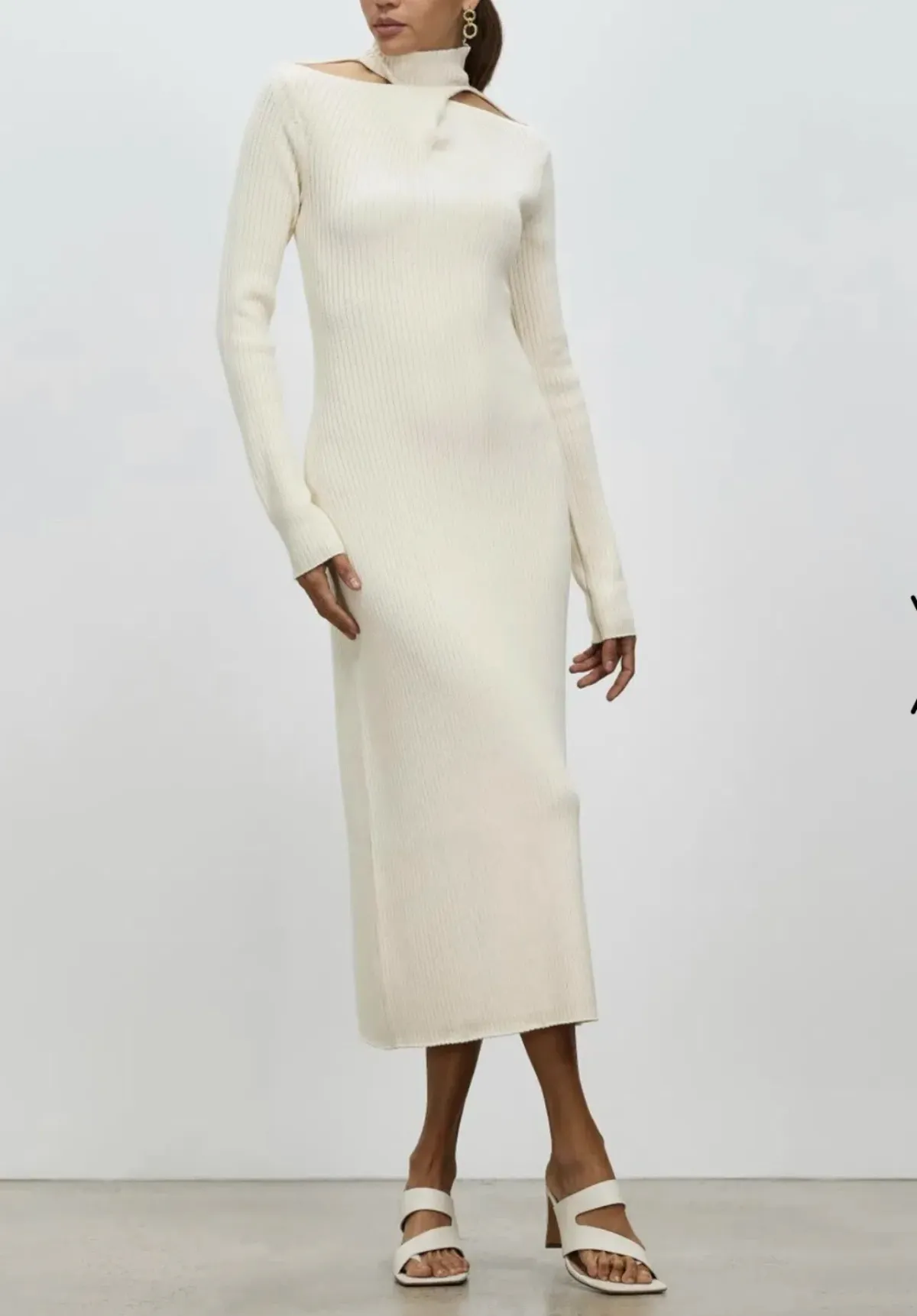 Camilla And Marc Ecru High Neck Gray Rib Knit Midi Dress Size 10 - Image 6
