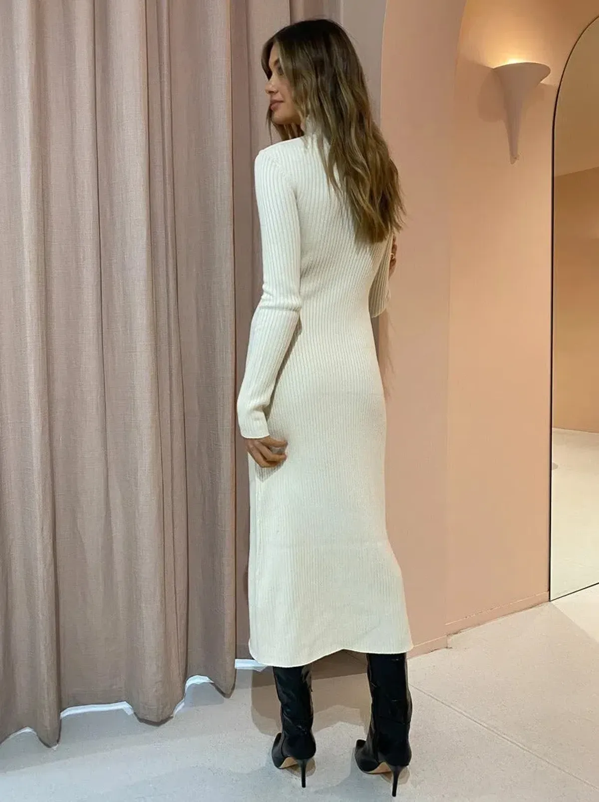 Camilla And Marc Ecru High Neck Gray Rib Knit Midi Dress Size 10 - Image 2