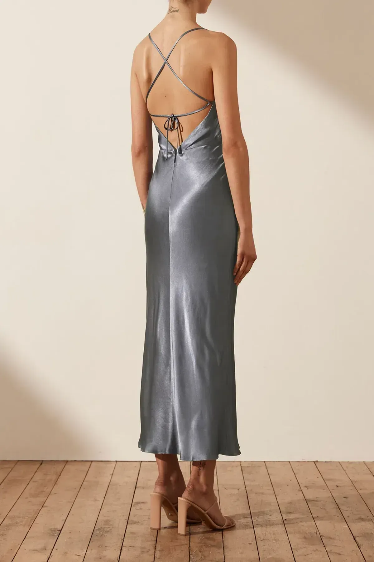 Shona Joy La Lune Asymmetrical Bias Cowl Midi Dress Blue Smoke Size 10 - Image 2