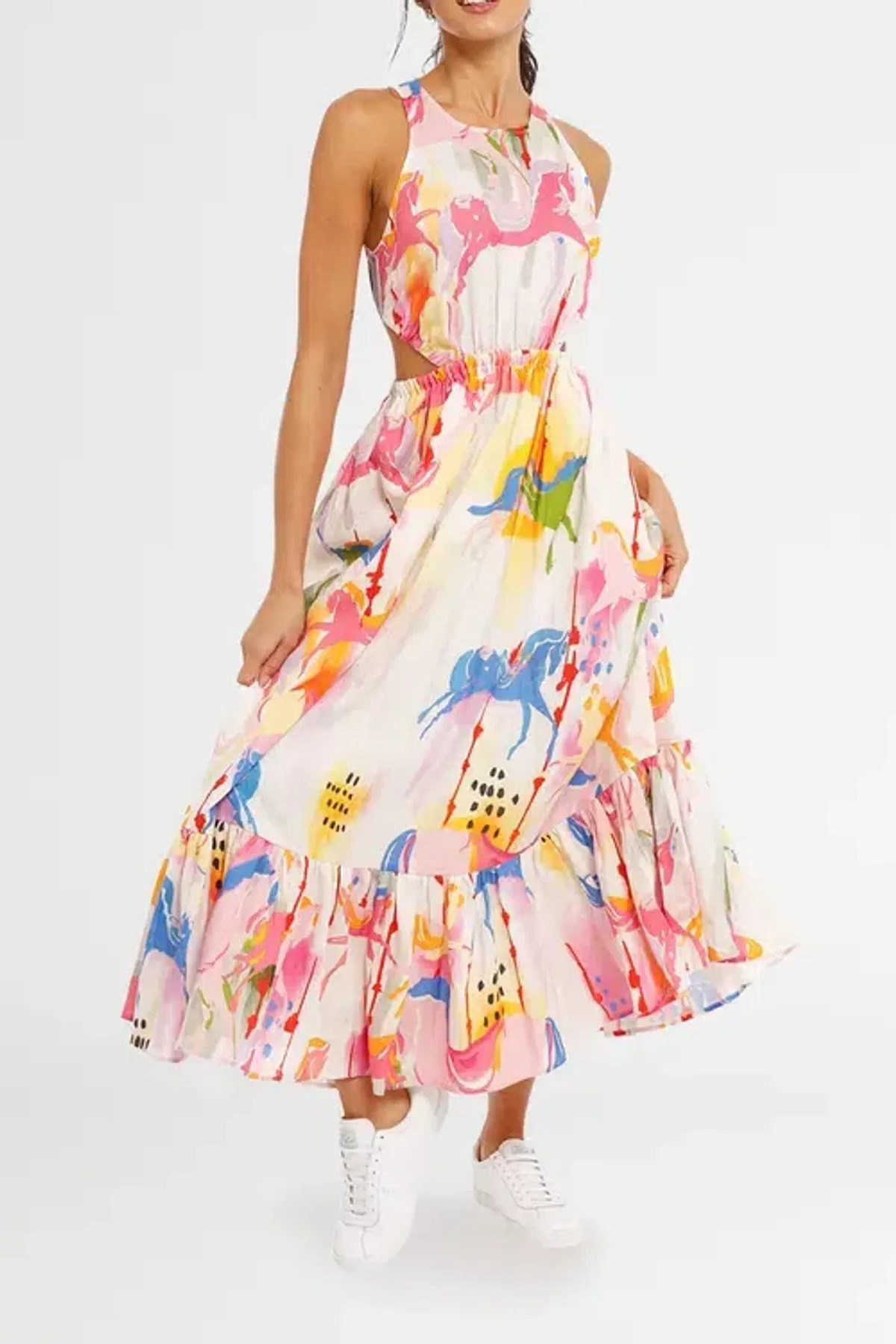 Leo & Lin Carousel Cut Out Dress Rainbow Carousel Multi Print Size 8 - Image 1