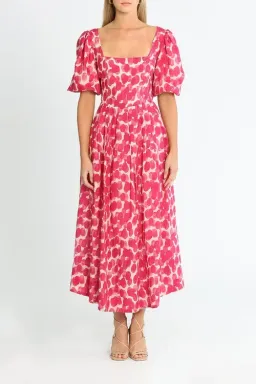 Ministry of Style Mottled Blossoms Midi Dress Pink Print Size AU 10 for rent on The Volte - image 1