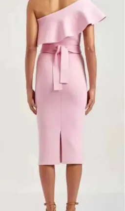 Scanlan Theodore Crepe Knit Ruffle Dress Pink Size XS / AU 6 for rent on The Volte - image 3