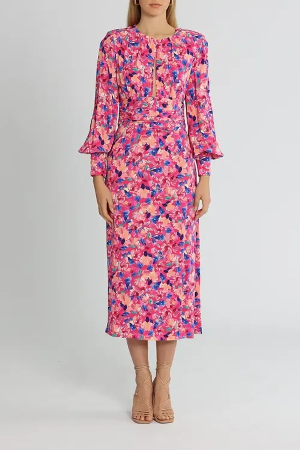 Rebecca Vallance Little Havana Midi Dress Pink Floral Size 10 - Image 1