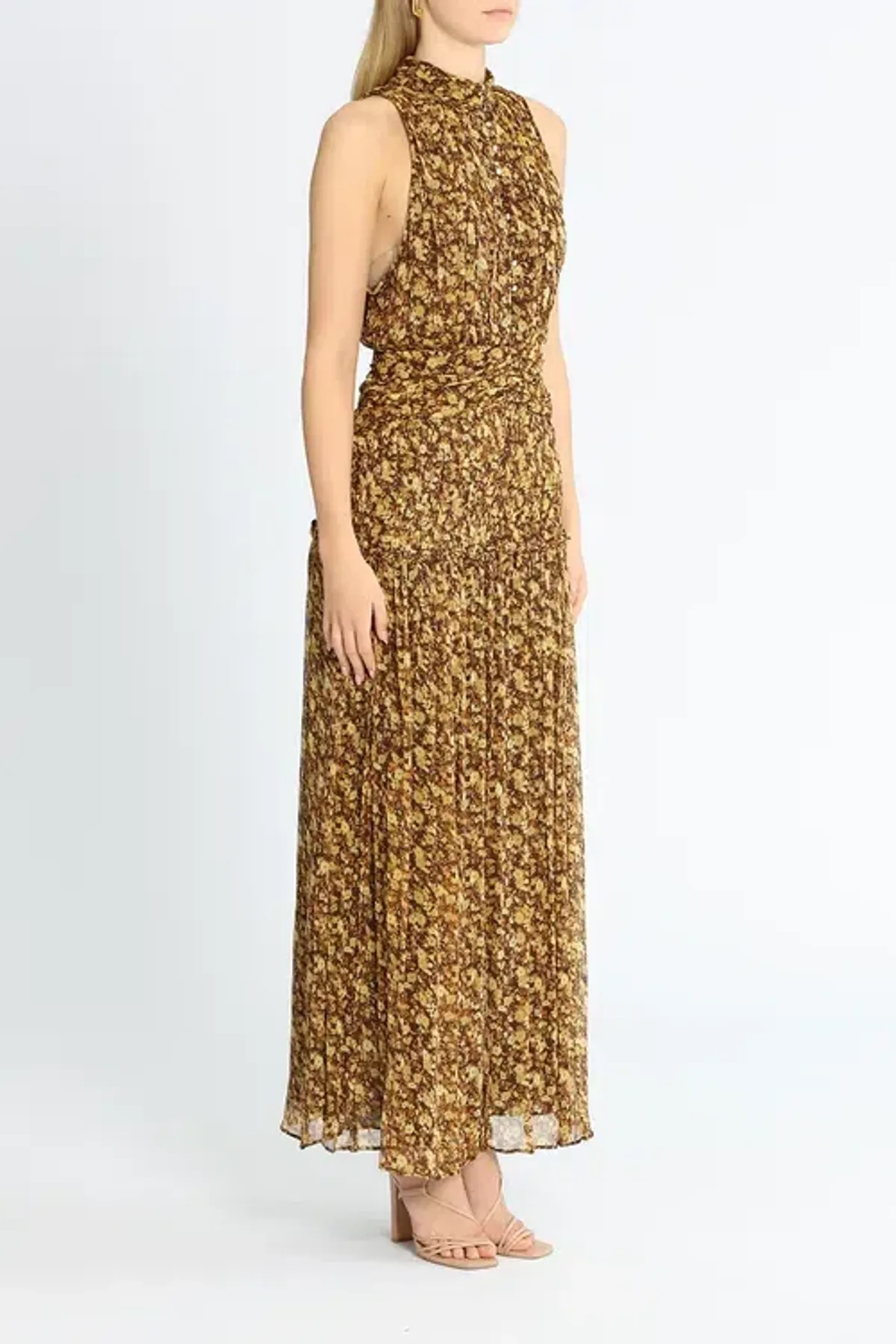 Shona Joy Carmela Sleeveless Midi Dress Khaki Print Size 8 - Image 2