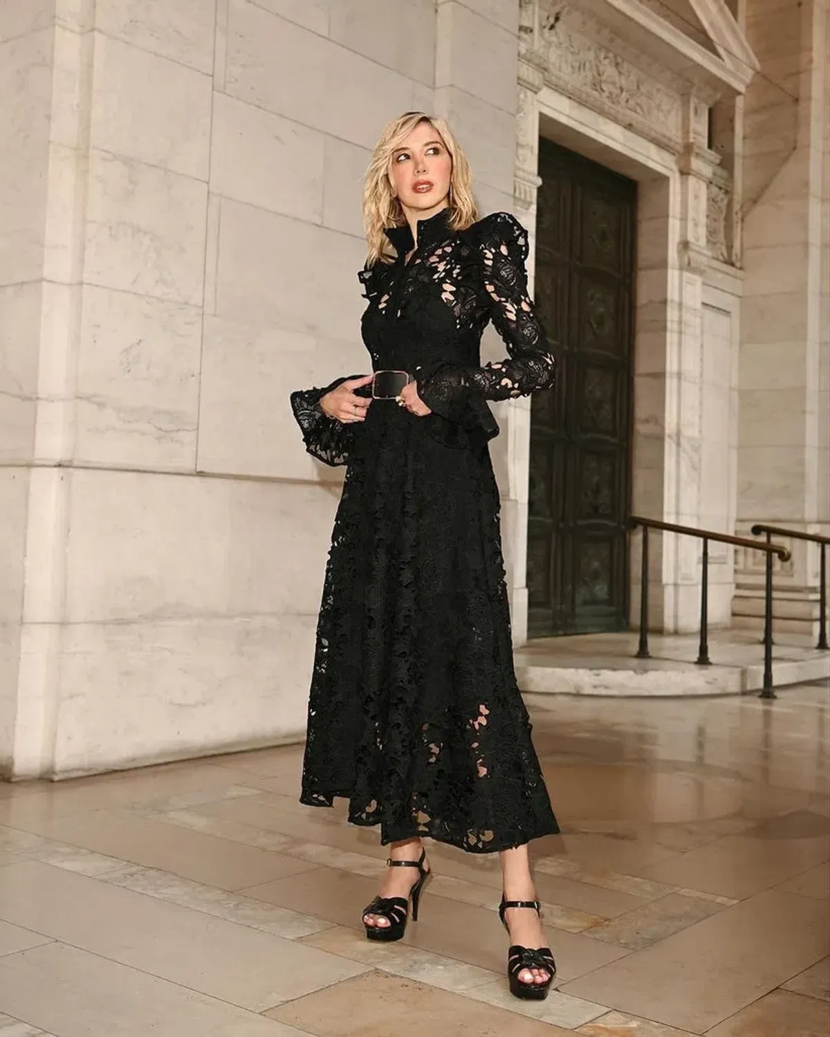 Leo Lin Aliyah Lace Butterfly Sleeve Midi Dress Black Size 8 - Image 1