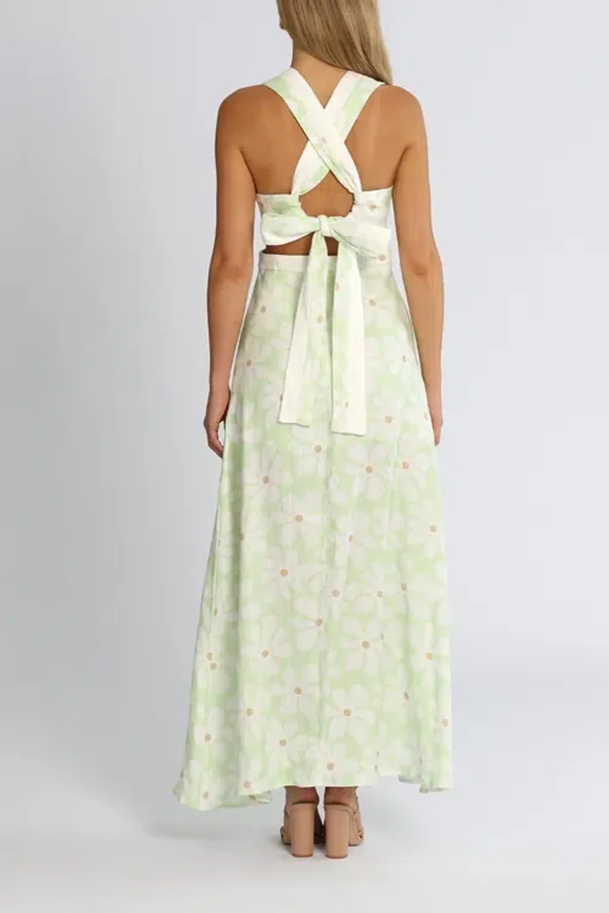 By Johnny Fleur Tie Back Midi Dress Green Floral Size 12 - Image 3