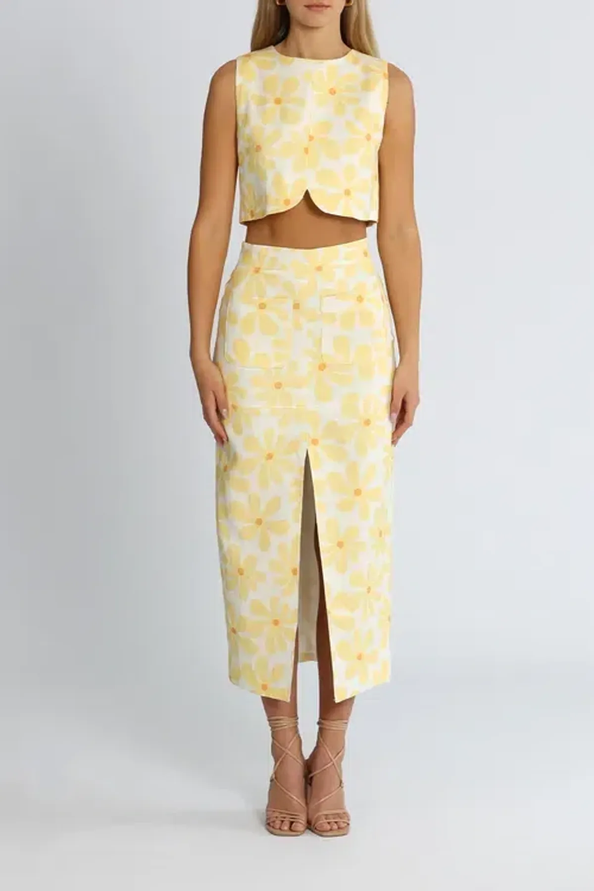 By Johnny Callie Sun Crop and Skirt Set Floral Yellow Size 14 - Image 1