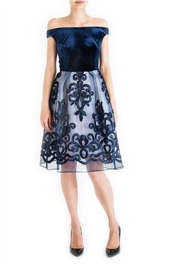 Carla Zampatti Selena Velvet Lace Dress Navy Size 10  for rent on The Volte - image 1