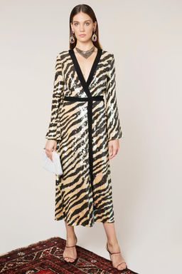 Rixo London Gigi Tiger Sequin Dress Midi Size 12 for rent on The Volte - image 1