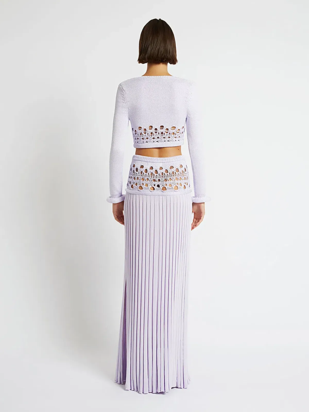 Christopher Esber Crochet Scoop Neck Long Sleeve Crop And Skirt Lilac Size 6 - Image 2