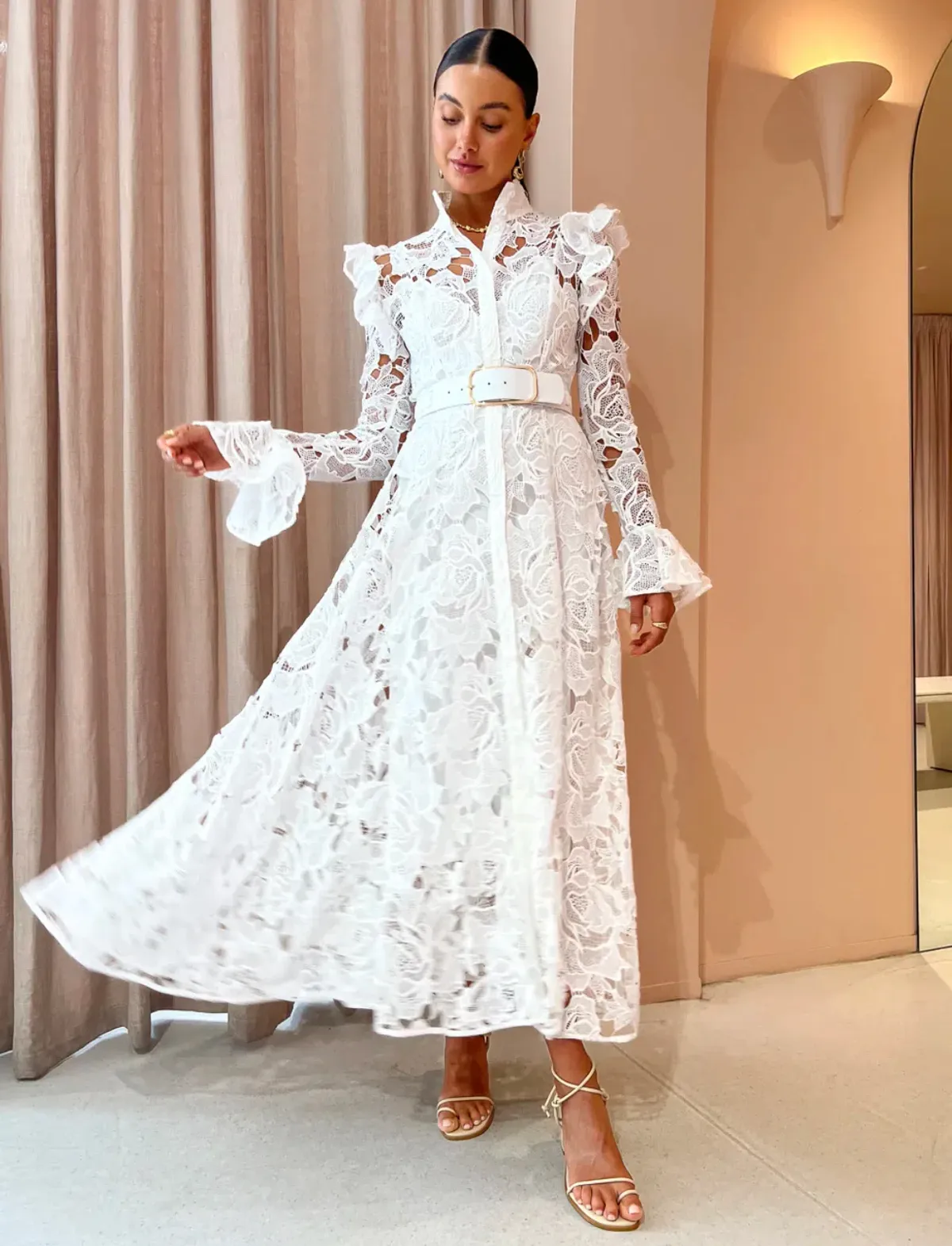 Leo Lin Aliyah Butterfly Sleeve Midi Dress Snow Size 8 - Image 1