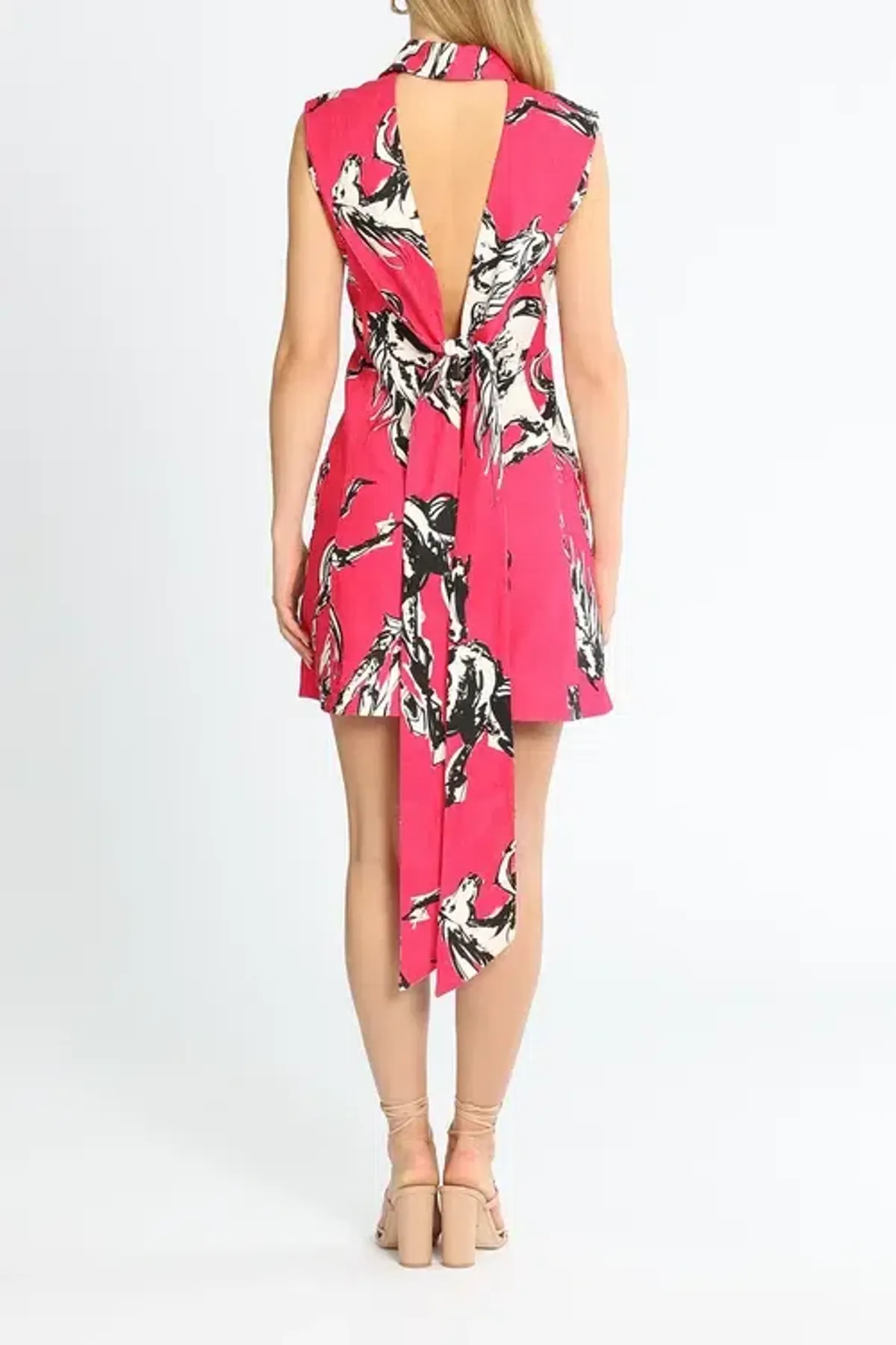 Leo Lin Wild Horses Mini Dress Deep Pink Print Size 10 - Image 3