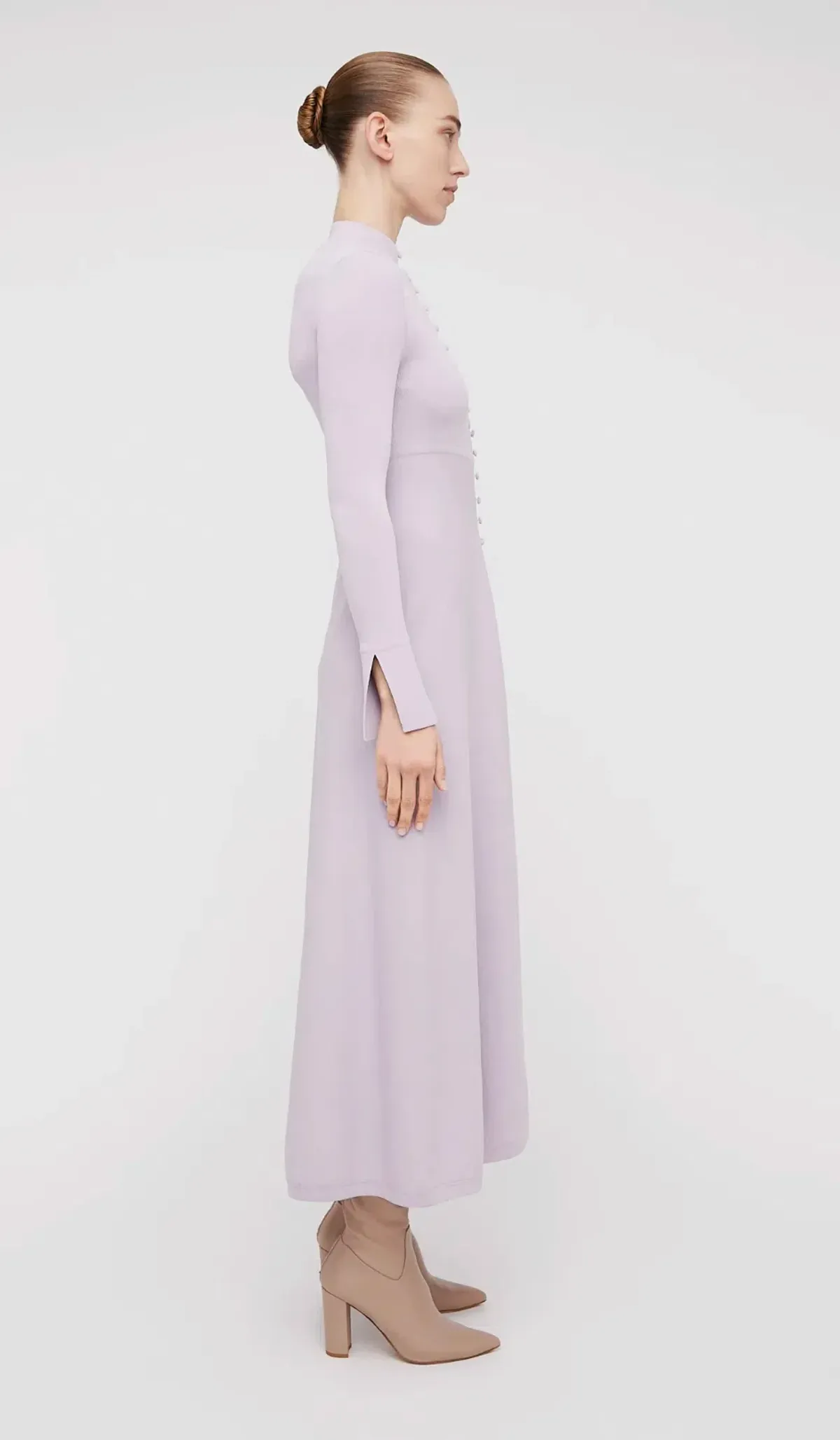 Scanlan Theodore Crepe Knit Button Polo Dress Pale Mauve Size 8 - Image 2