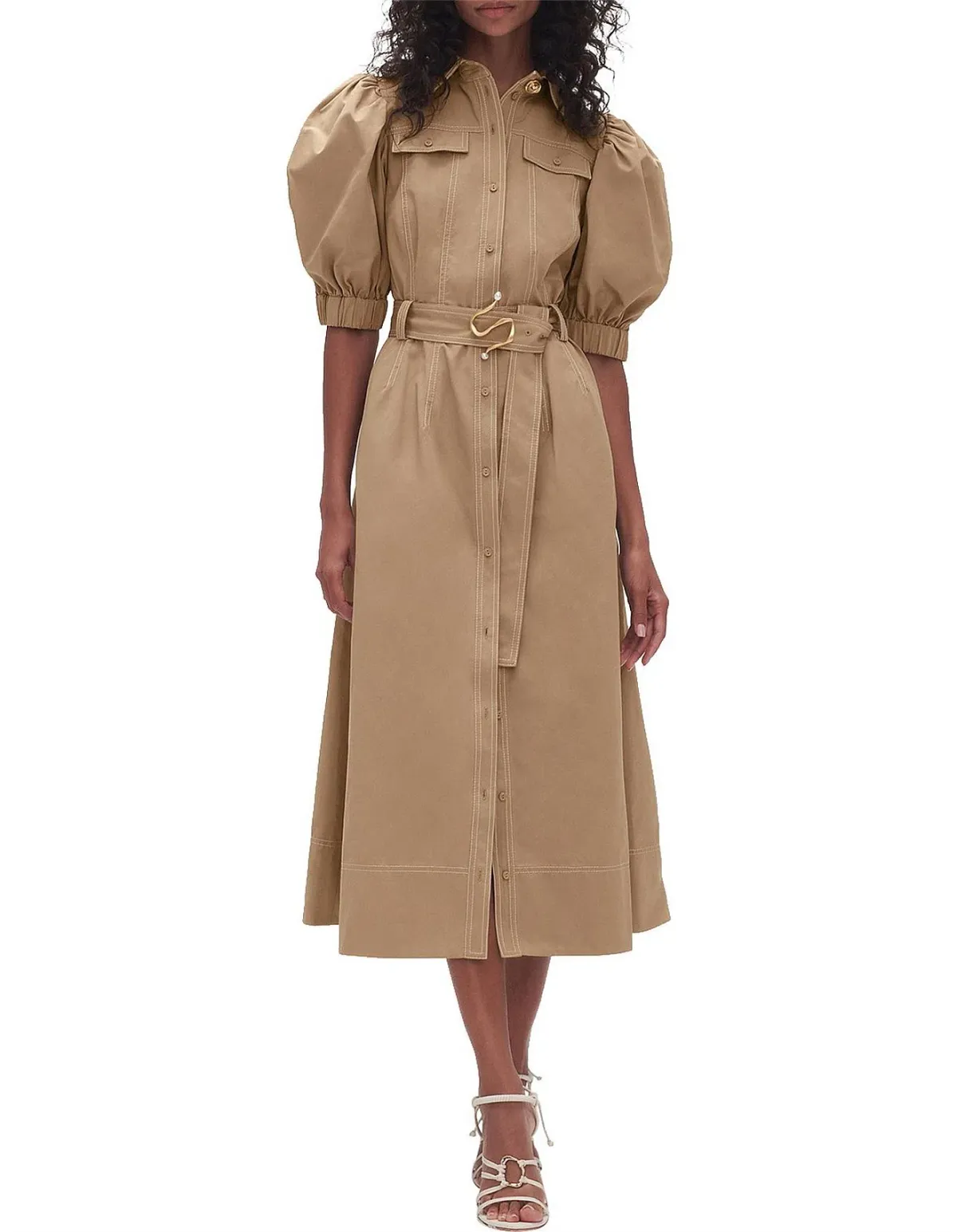 Aje Woodland Utility Midi Dress Beige Size AU 12 - Image 1