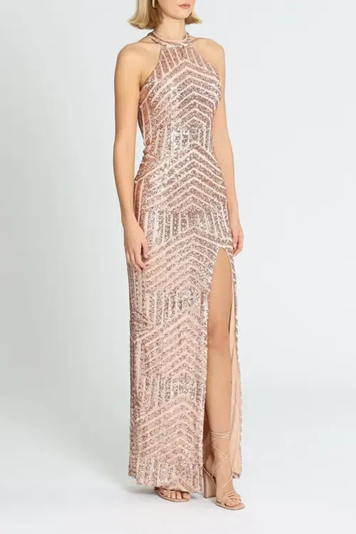 L'amour Diana Halter Gown Blush Rose Gold Size AU 14 - Image 2