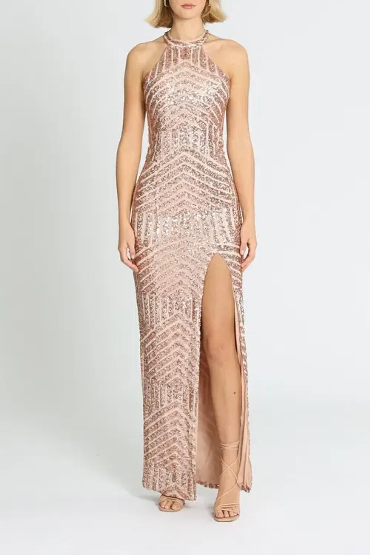 L'amour Diana Halter Gown Blush Rose Gold Size AU 16 - Image 1