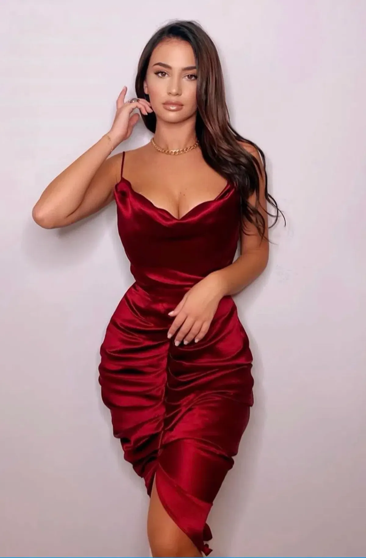 House of CB Nera Satin Draped Corset Dress Wine Size 6 - Image 2