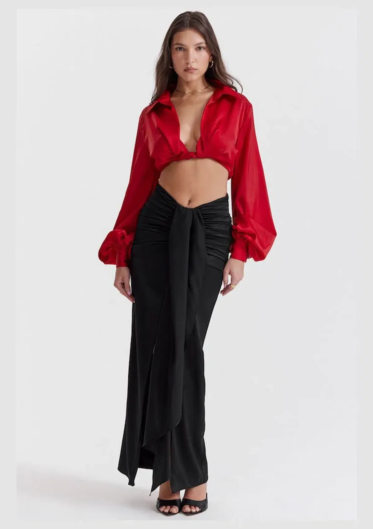 House of CB Laraine Silk Blouson Top Cherry Size XS / AU 6 - Image 1