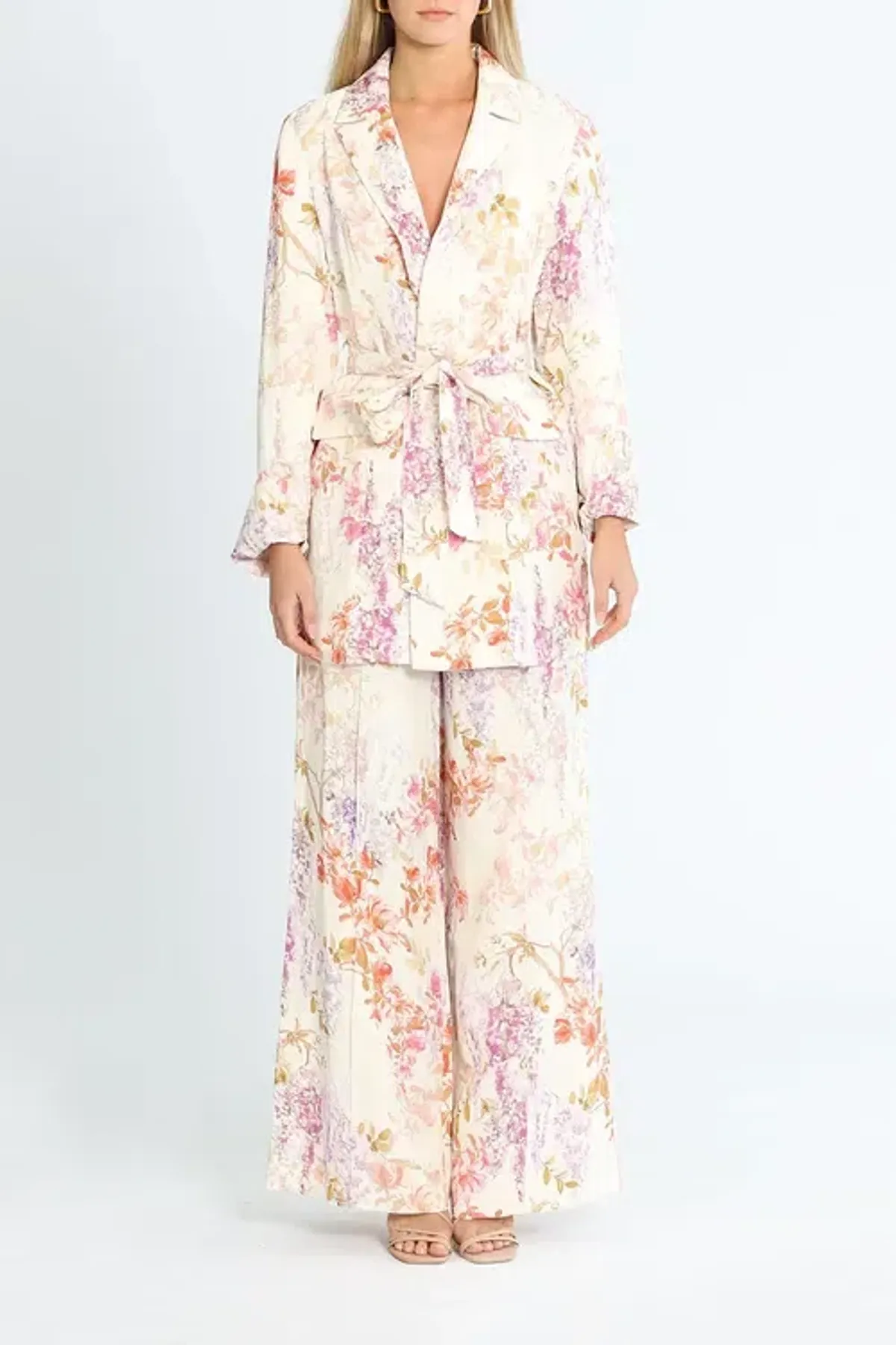 Ministry of Style Joyful Blooms Blazer and Pant Set Multi Floral White Size 14 - Image 1