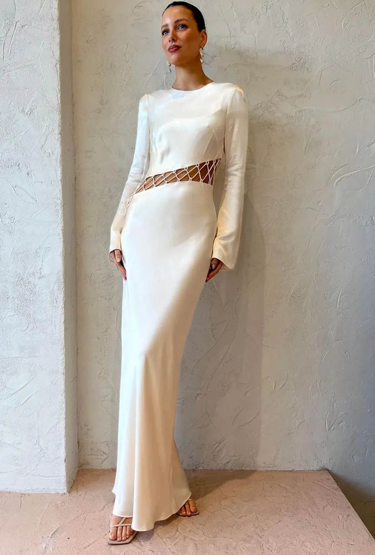 Shona Joy Arienzo Asymmetrical Lace Up Maxi Dress Cream Size 10 - Image 3