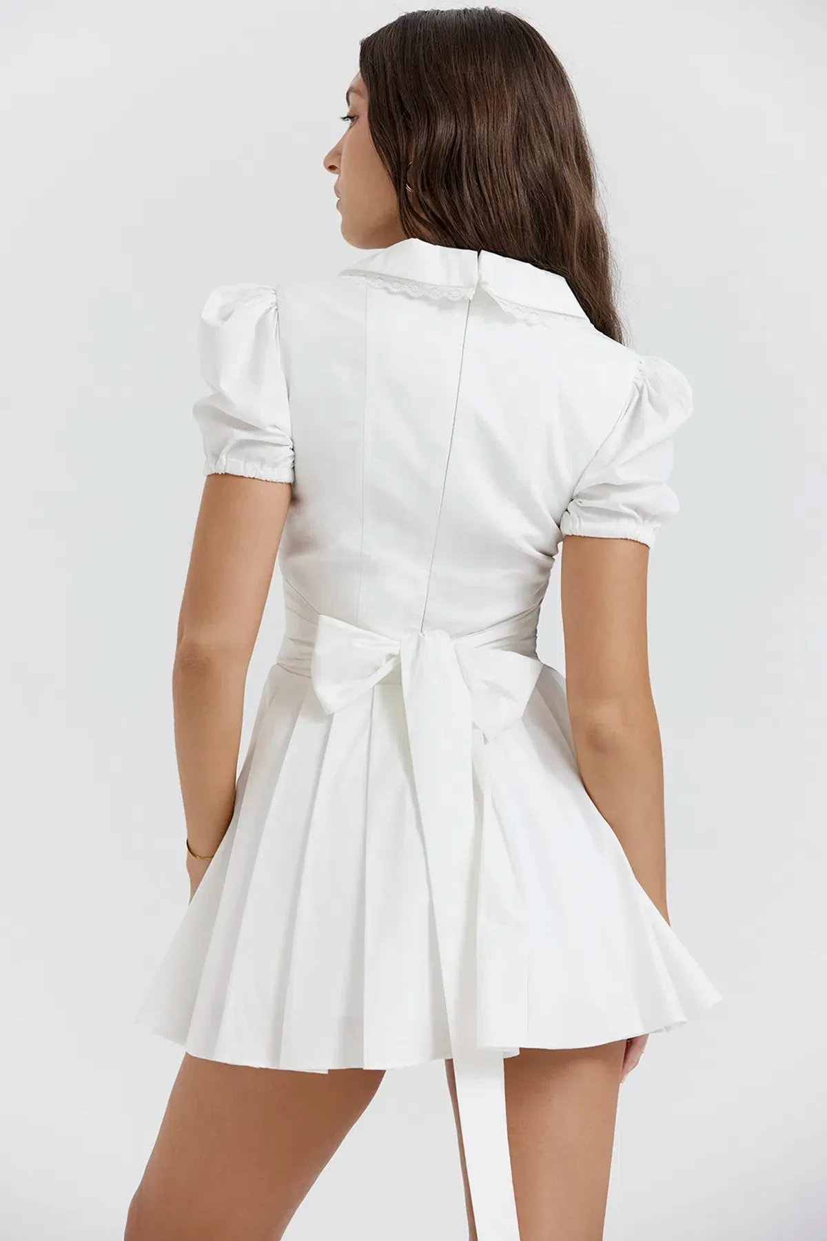 House of CB Piera Collar Pleated Mini Dress in White Size S/Au 8 - Image 4