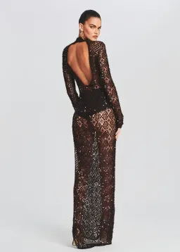 Retrofete Alexa Sequin Open Crochet Dress Coffee Bean Size 8  for rent on The Volte - image 2