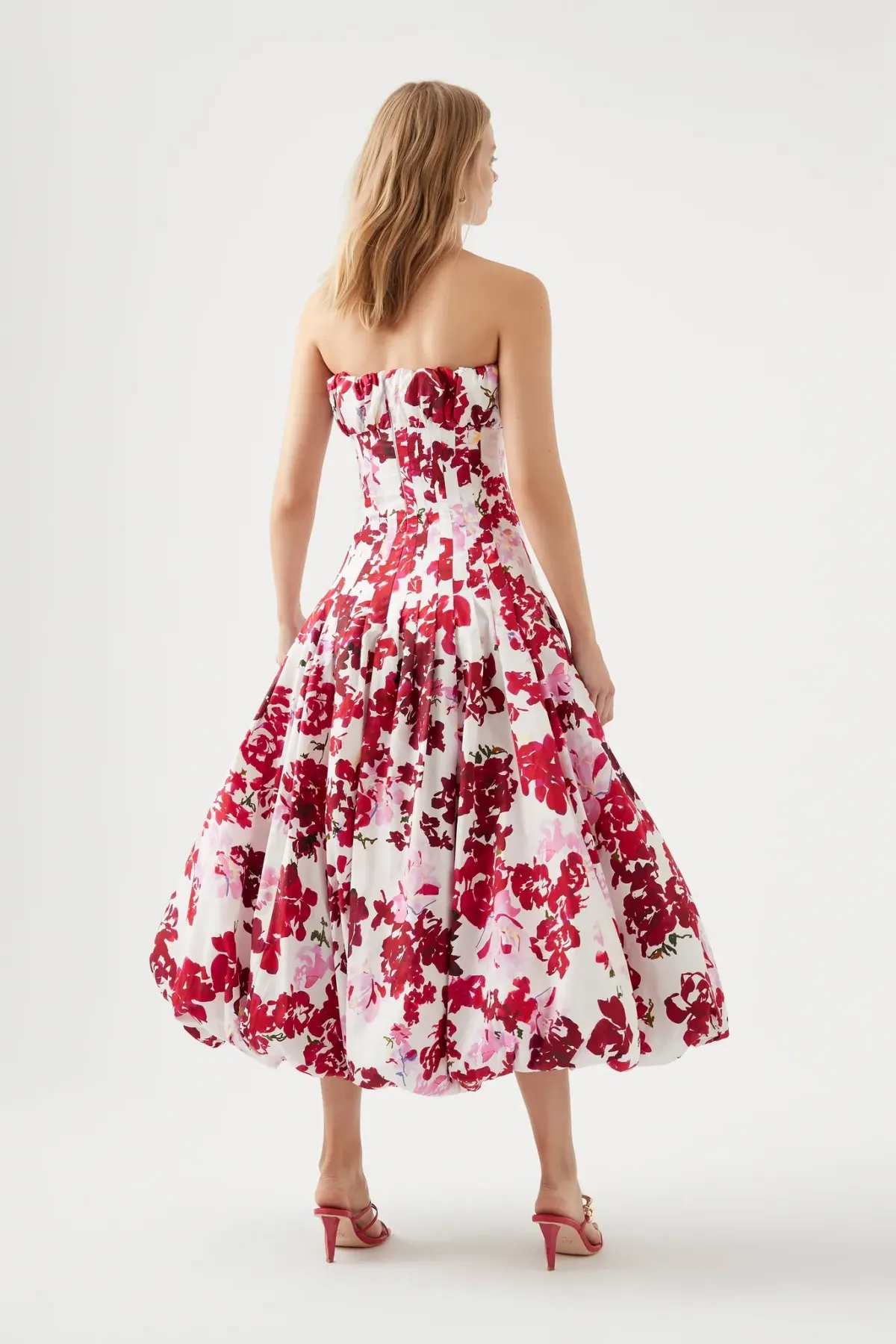 Aje Mathilde Bubble Hem Midi Dress Rose Print Size 12 - Image 3