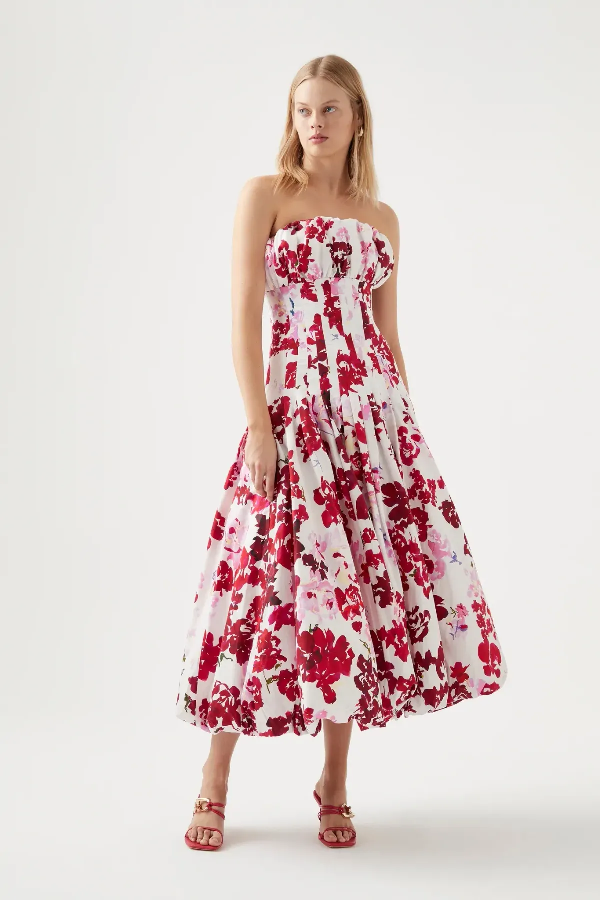 Aje Mathilde Bubble Hem Midi Dress Rose Print Size 12 - Image 1