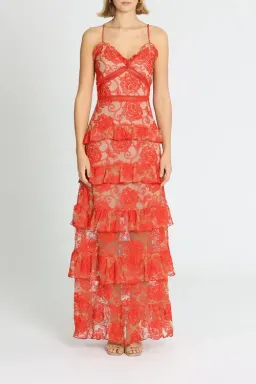 Nicholas Rosie Lace Tiered Gown Red Size 10 for rent on The Volte - image 2