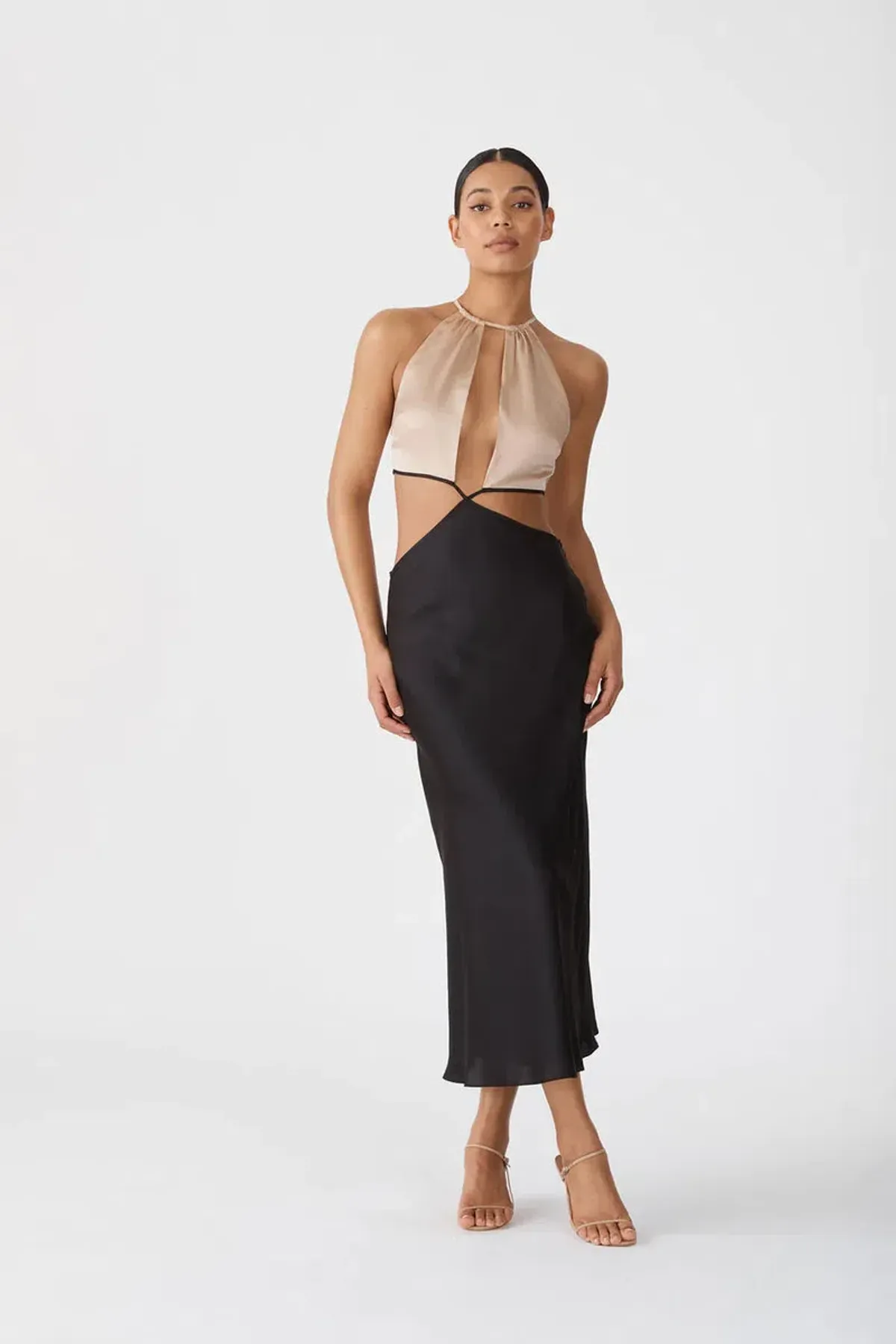 San Sloane Selene Midi Dress Black/Beige Size 10 - Image 1