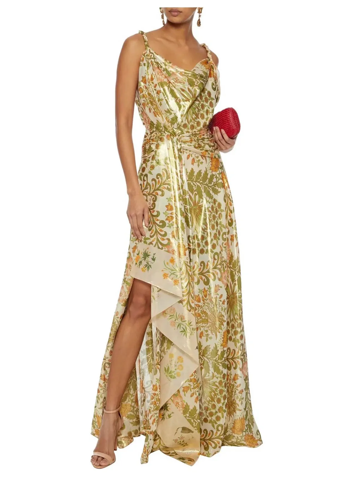 Oscar De La Renta Metallic Lamé Silk-Blend Crepe De Chine Gown Sage Green Size US 6 (AU 10) - Image 1