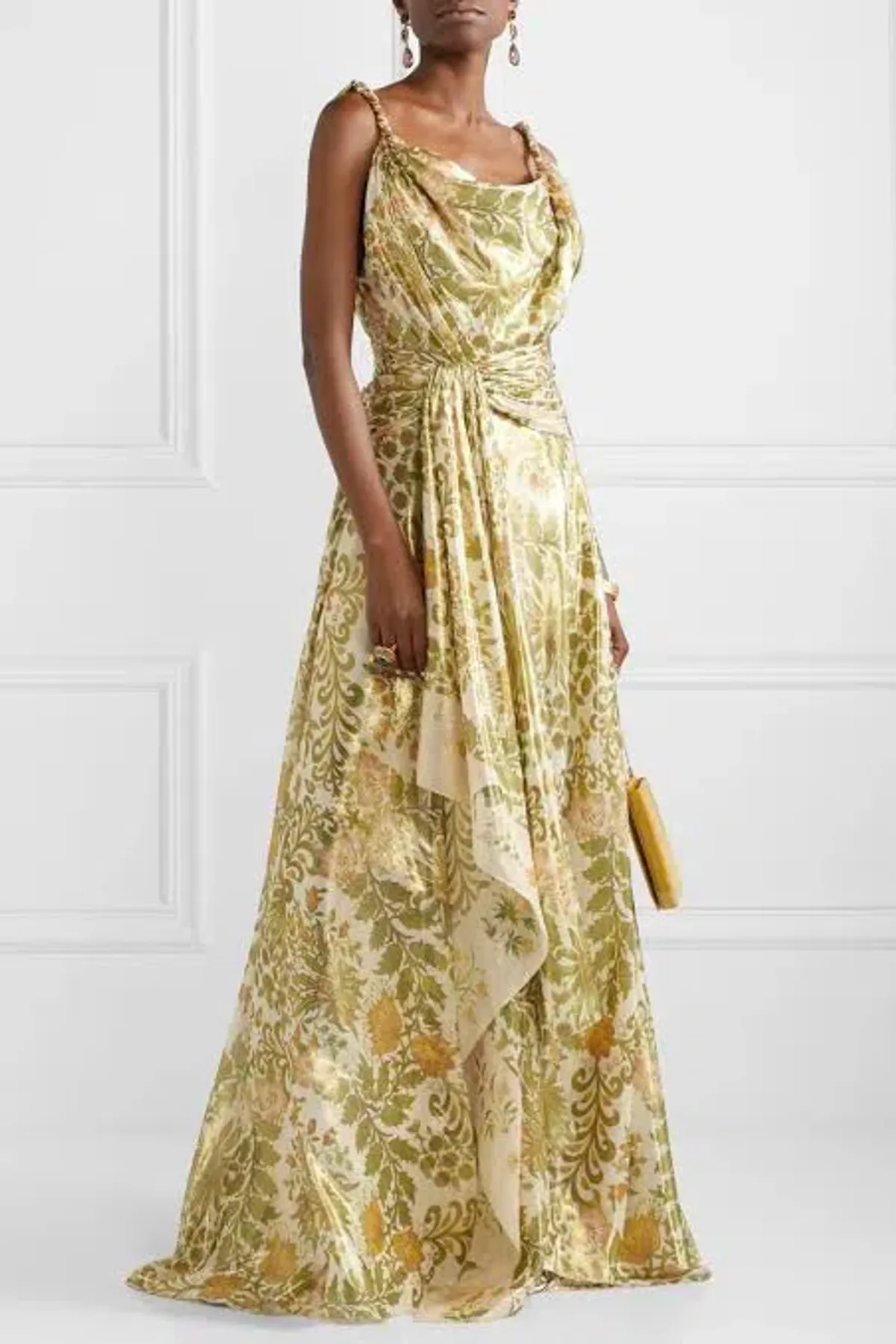 Oscar De La Renta Metallic Lamé Silk-Blend Crepe De Chine Gown Sage Green Size US 6 (AU 10) - Image 6