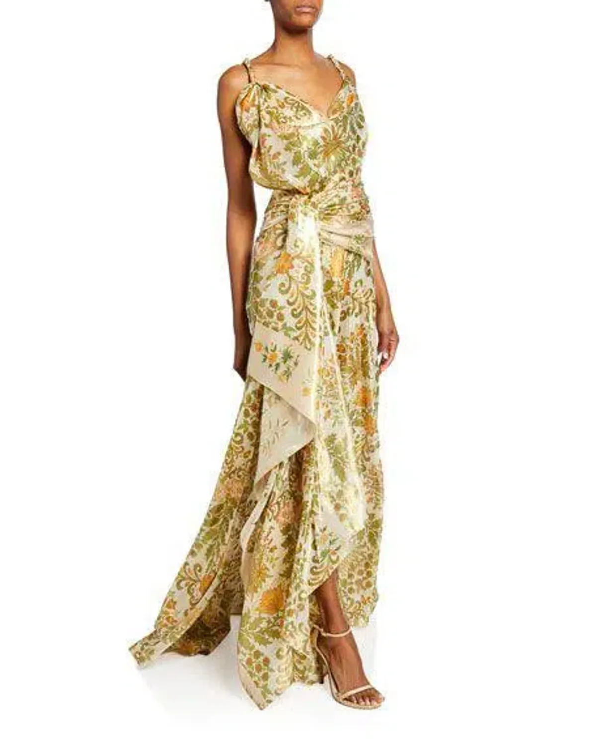 Oscar De La Renta Metallic Lamé Silk-Blend Crepe De Chine Gown Sage Green Size US 6 (AU 10) - Image 7