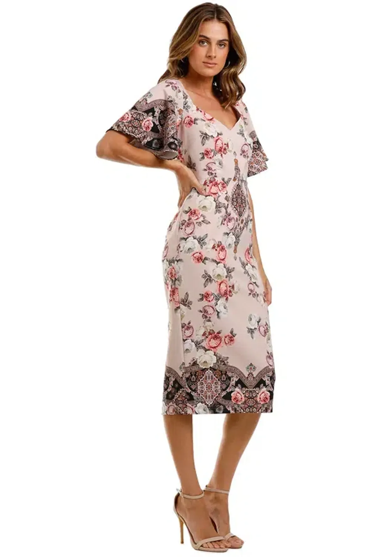 Pasduchas Chichi Sleeve Midi Dress Blush Floral Size 10 - Image 2