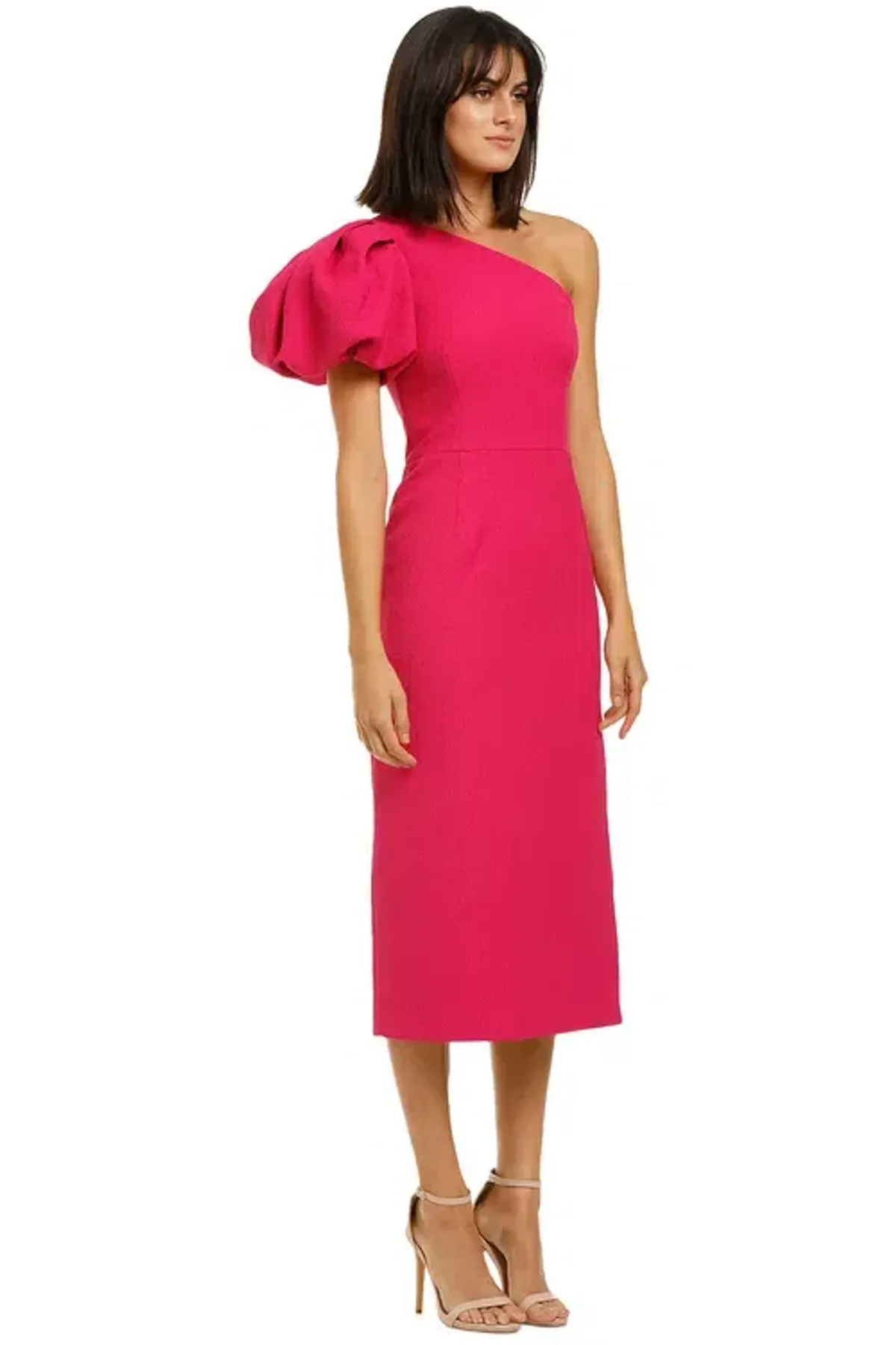 Rebecca Vallance Natalia One Sleeve Midi Dress Magenta Fuschia Pink Size 8 - Image 2