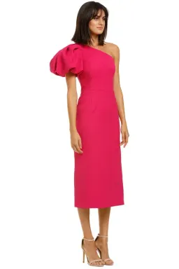 Rebecca Vallance Natalia One Sleeve Midi Dress Magenta Fuschia Pink Size 8 for rent on The Volte - image 2