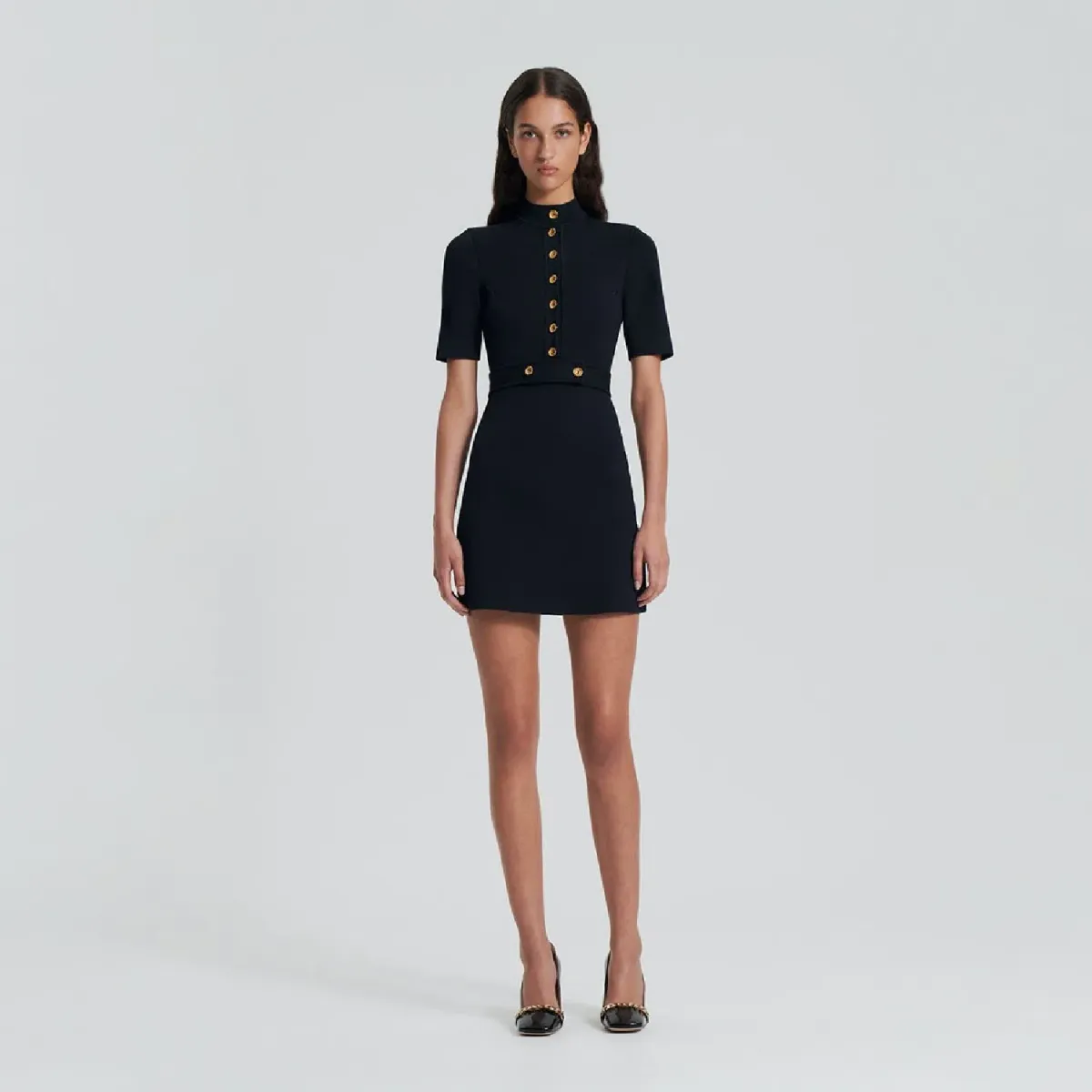 Scanlan Theodore Crepe Knit Mini Dress Black Size 6 - Image 3