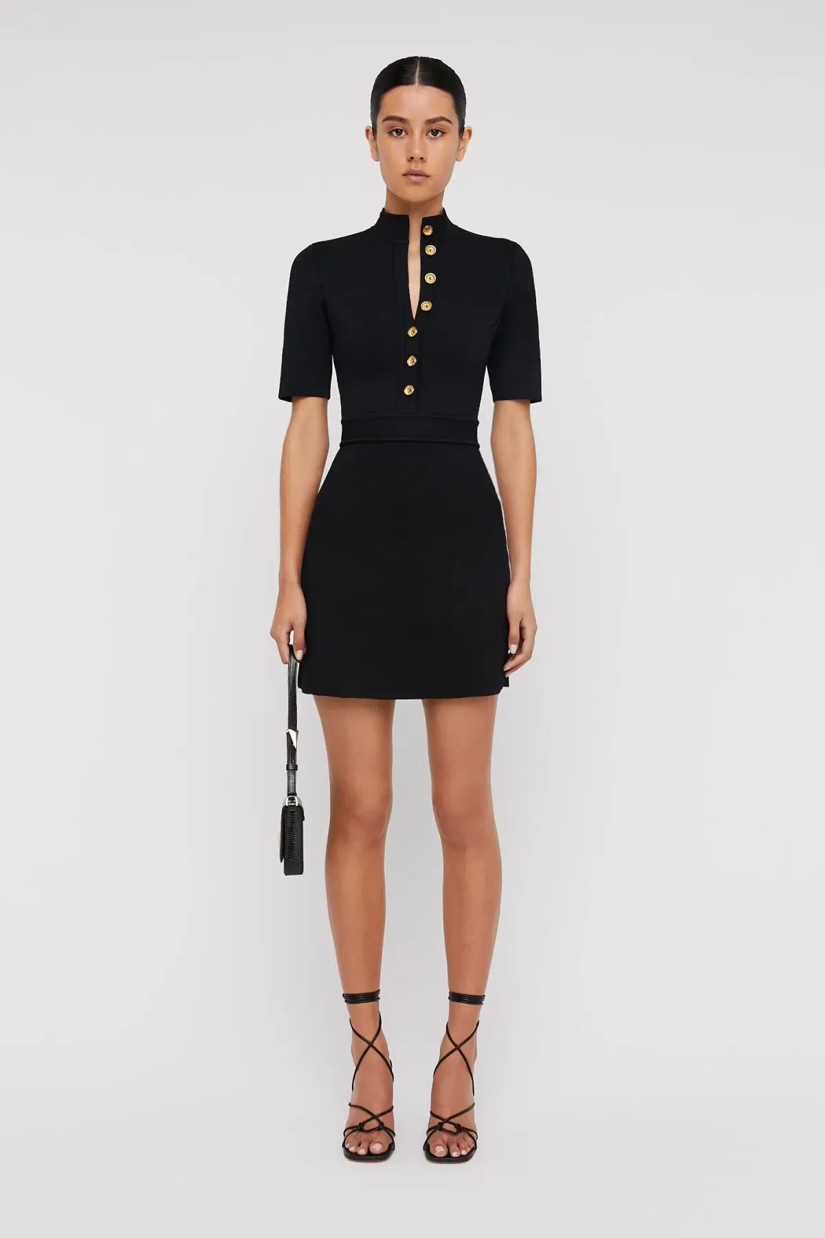 Scanlan Theodore Crepe Knit Mini Dress Black Size 6 - Image 1