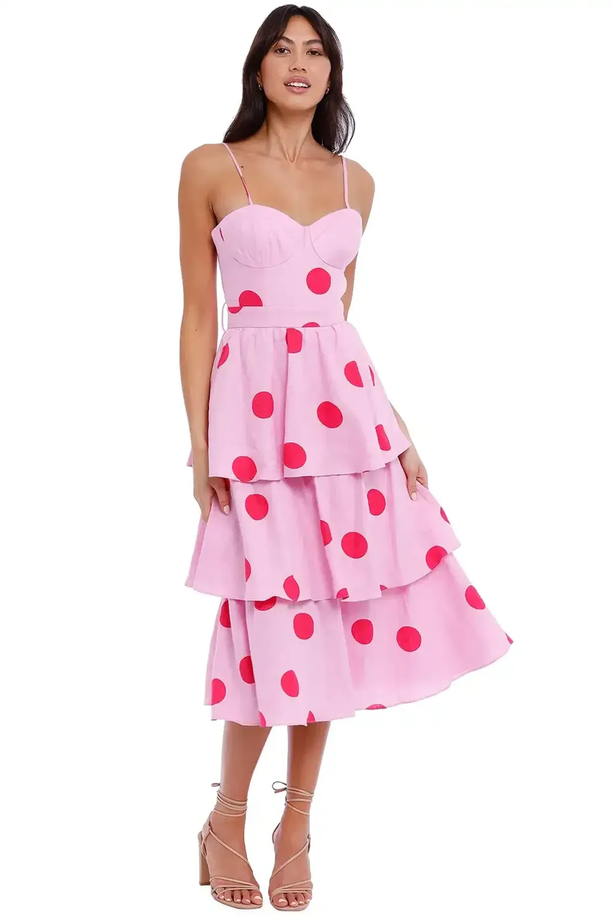 Rebecca Vallance Dalia Midi Dress Pink Polka Dot Pink Print Size 14 - Image 2