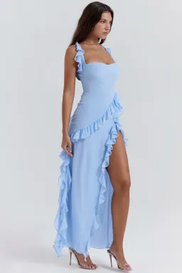 House Of CB Ariela Ruffle Maxi Dress Blue Size S / AU 8 for rent on The Volte - image 4