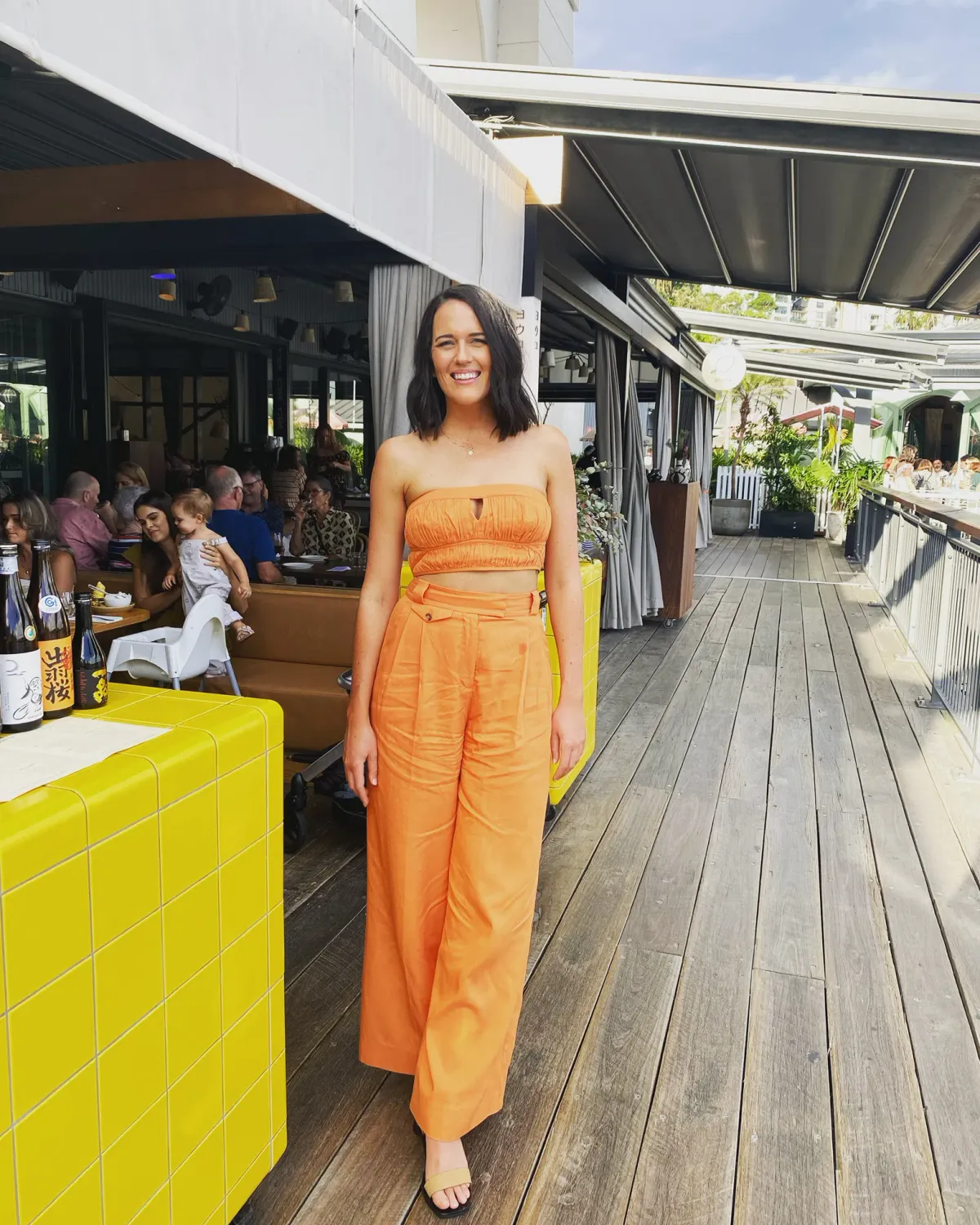 Shona Joy Sara Tailored Wide Leg Pant & Strapless Bustier Orange Size AU 10 - Image 3