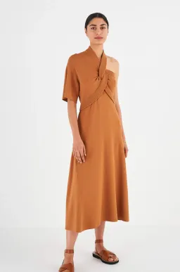 Oroton Asymmetric Dress in Toffee Orange in Size M(AU 10-12) for rent on The Volte - image 1