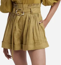 Aje Byblos Belted Linen Short in Olive Green Size AU 8  for rent on The Volte - image 2