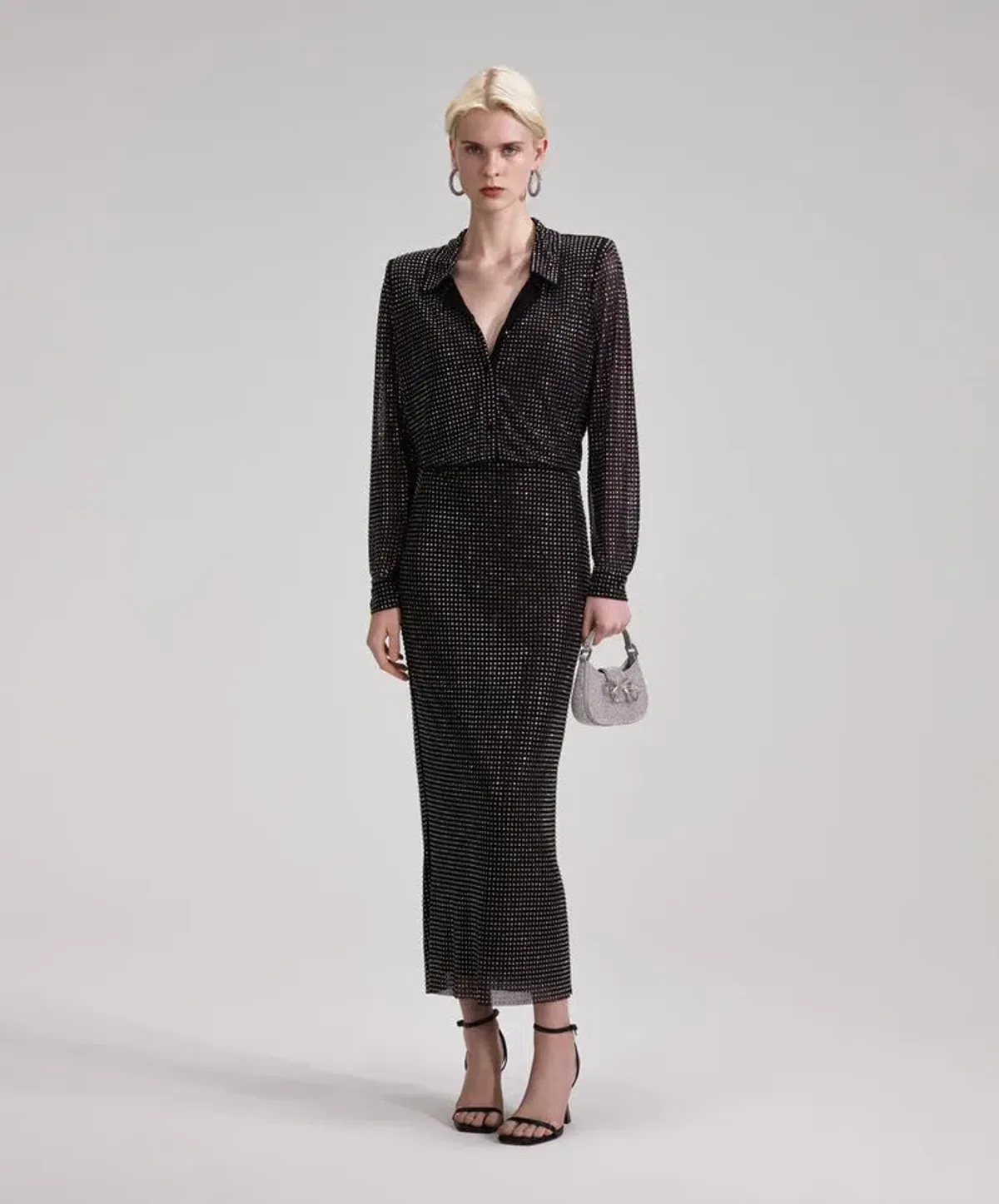 Self Portrait Rhinestone Midi Shirt Dress Black Size 10 - Image 1